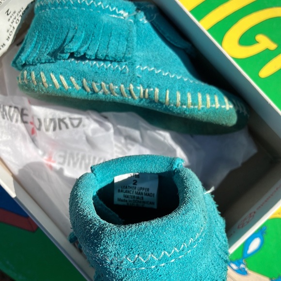 Minnetonka size 2 infant booties. Baby blue. Used, no tears or other damage. - Picture 2 of 3